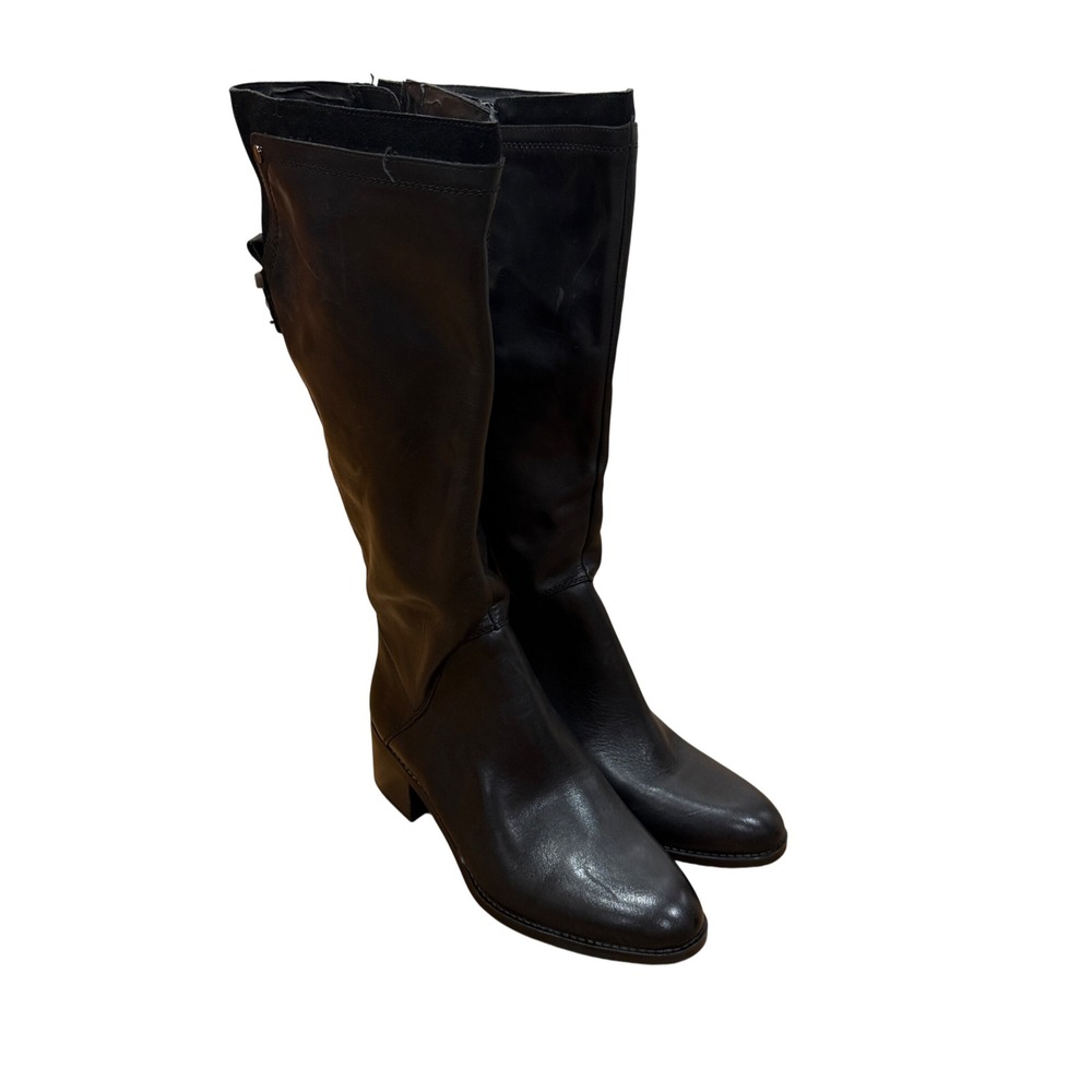 Franco Sarto Lithium Leather Tall Riding Boots Black 9M Round Toe Block Heel